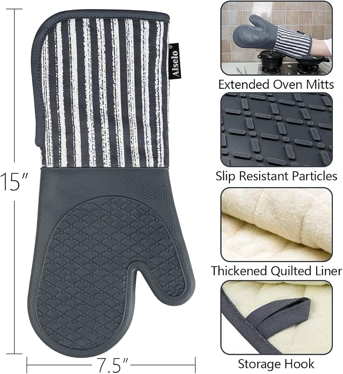 Alselo Silicone Oven Mitts Heat Resistant 932℉ - Image 2