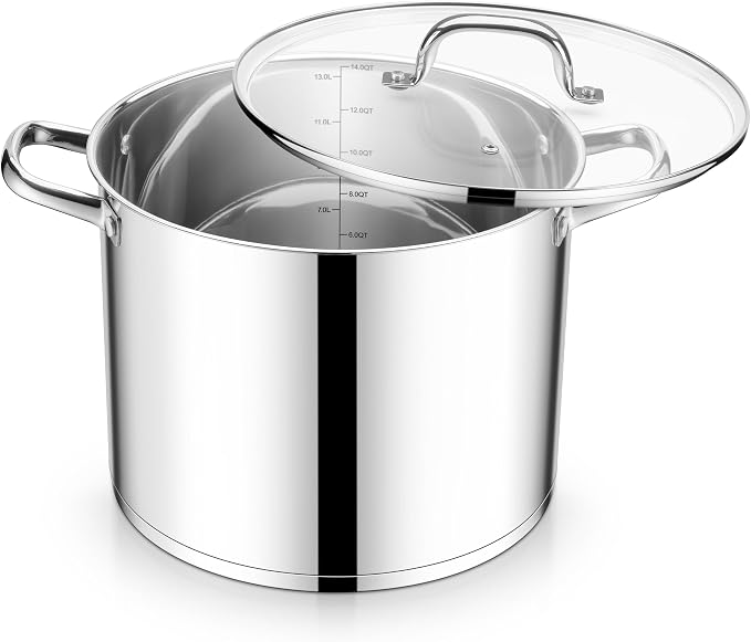 E-far 14 Quart Stainless Steel Stock Pot, Heavy Duty Induction Stockpot by E-far
