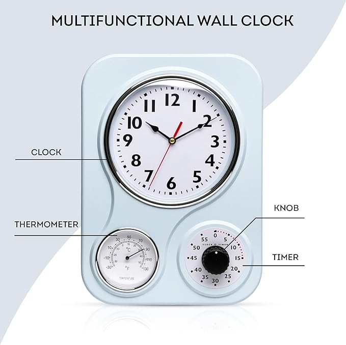Lily's Home - 9.5 Inch x 12.5 Inch - Retro Kitchen Wall Clock, Vintage Wall - Image 4