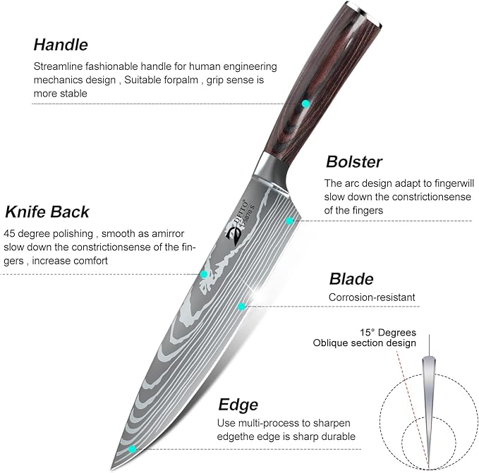 Dfito Chef Knife Sets with Roll Bag, 9 Pieces Professional Knife Set, High - Image 3