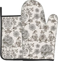 Vintage Flowers Oven Mitts and Pot Holders Sets Boho Kitchen Gloves White Grey by DZGlobal