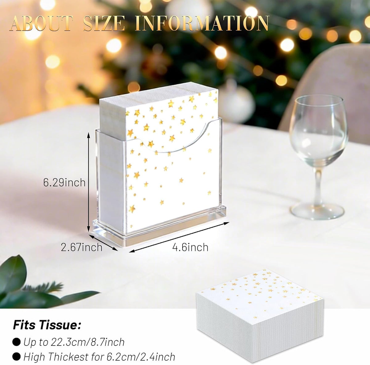 Cocktail Napkin Holder Table - for 5 x 5 Inches Napkin, Clear Upright
