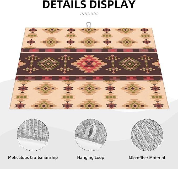 American Aztec Dish Drying Mat Traditional Ethnic Style Design Geometric Drying - Image 2