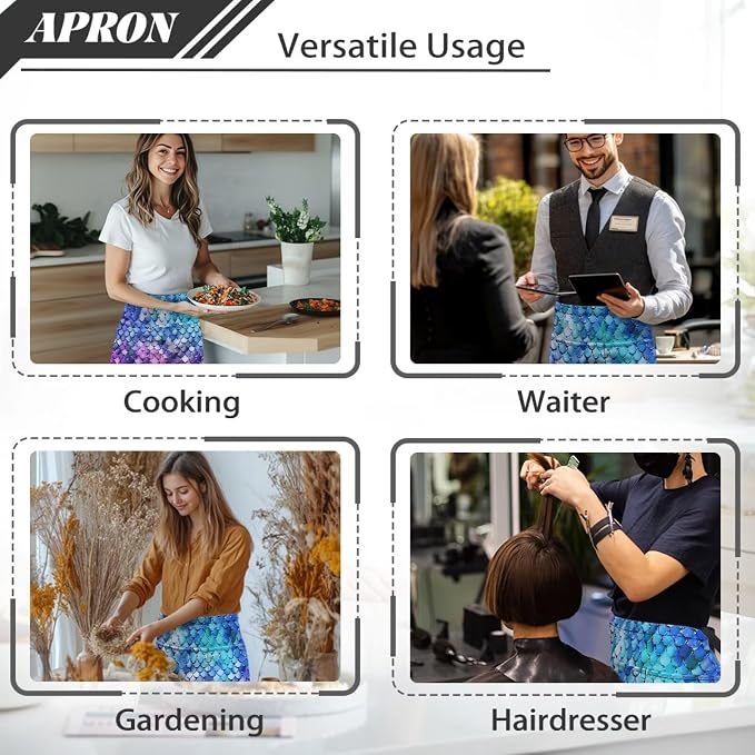 Server Apron with 3 Pockets, Waterproof Oil Waitress Waiter Half Apron - Image 5