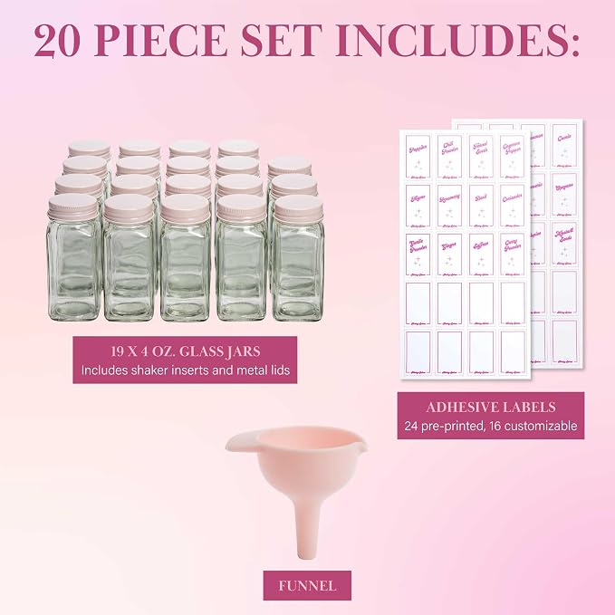 Paris Hilton Glass Spice Jar Storage Set, 4-Ounce Empty Spice Jars - Image 2