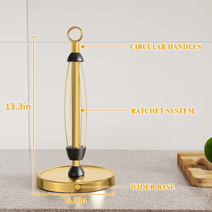 Gold Paper Towel Holder Countertop, One-Handed Tear, Stainless Steel, Weighted - Image 4