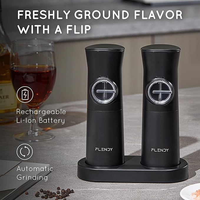 Flendy Gravity Electric Salt and Pepper Grinder Set Rechargeable, Automatic - Image 2