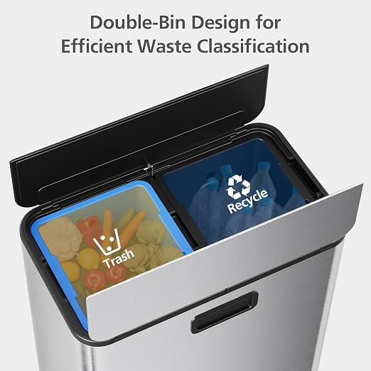 Garvee Kitchen Dual Trash Can, 15 gal Large Recycling Bin Garbage Can - Image 5