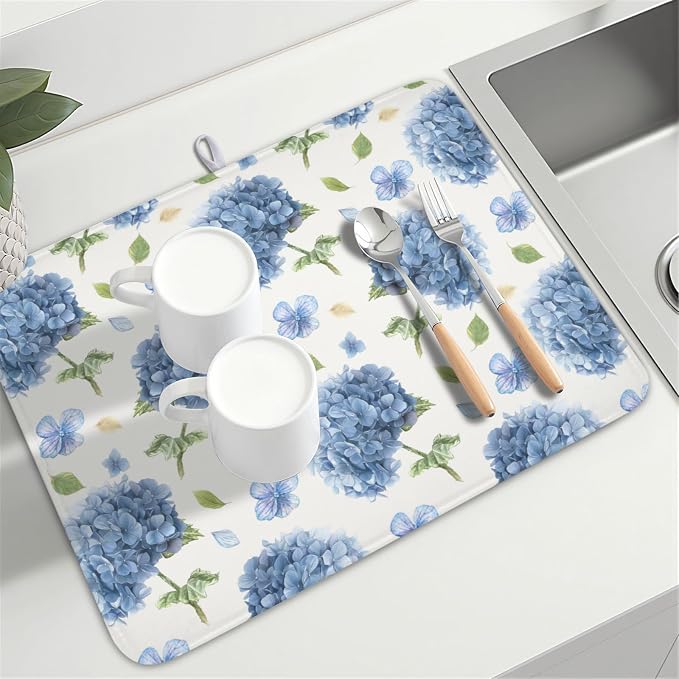 Spring Summer Hydrangea Dish Drying Mat - Image 8