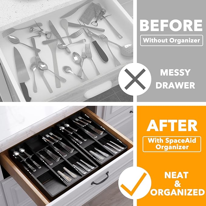 SpaceAid Bamboo Silverware Drawer Organizer - Image 2