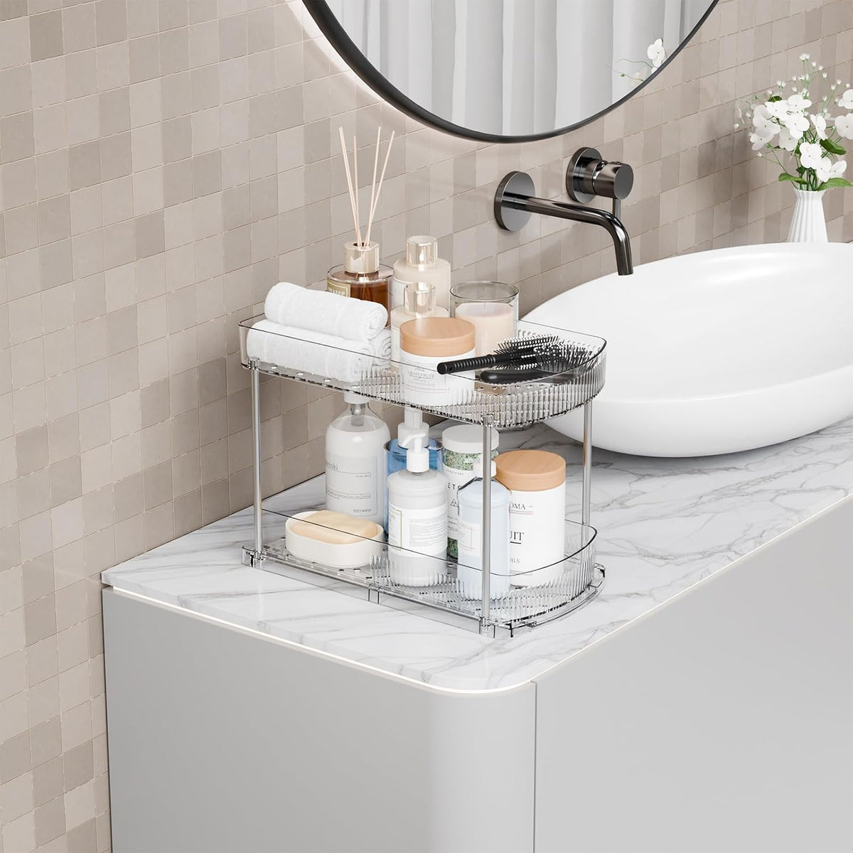 2 Pack Large Pull Out Bathroom Organizers and Storage,2 Tier 12.8′′