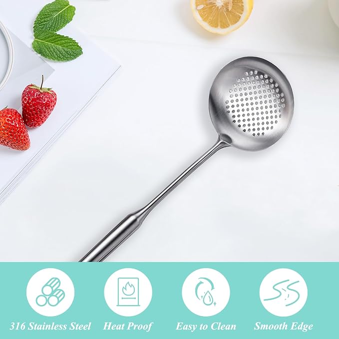 Slotted Spoon, Stainless Steel Strainer Metal Skimmer Spoon - Image 2