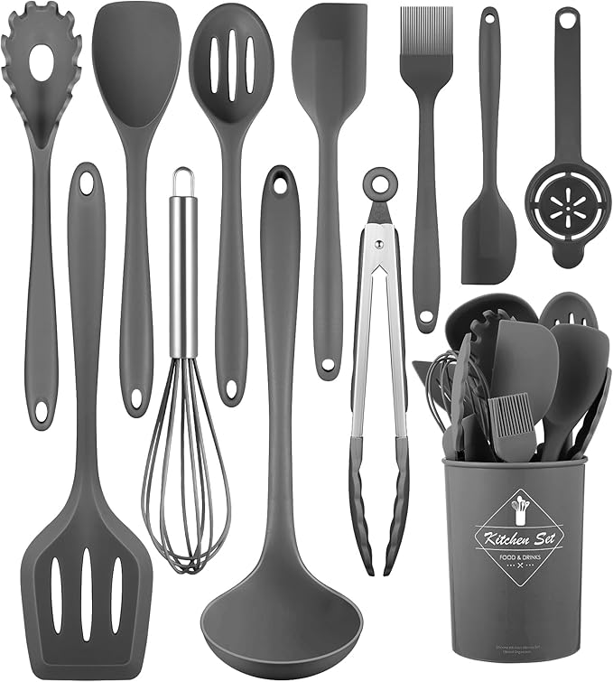Kitchen Utensils Set-12 Pieces Silicone Cooking Utensils Set 392°F Heat by Pranski