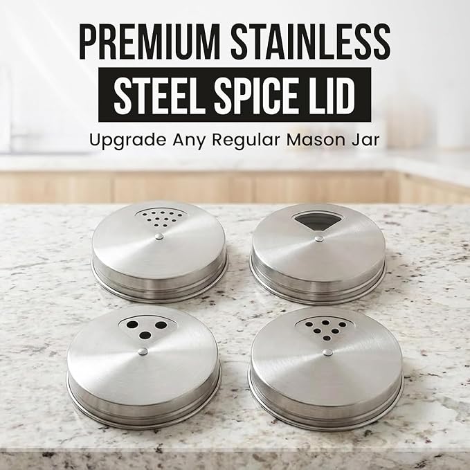 Mason Jar Spice Shaker Lids Stainless Steel – 8 Pack Adjustable Spice Lids - Image 2