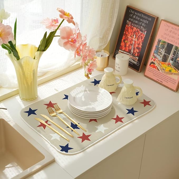 4th of July Dish Drying Mat 18 x 24 inch Independence Day Blue Red White Stars - Image 7