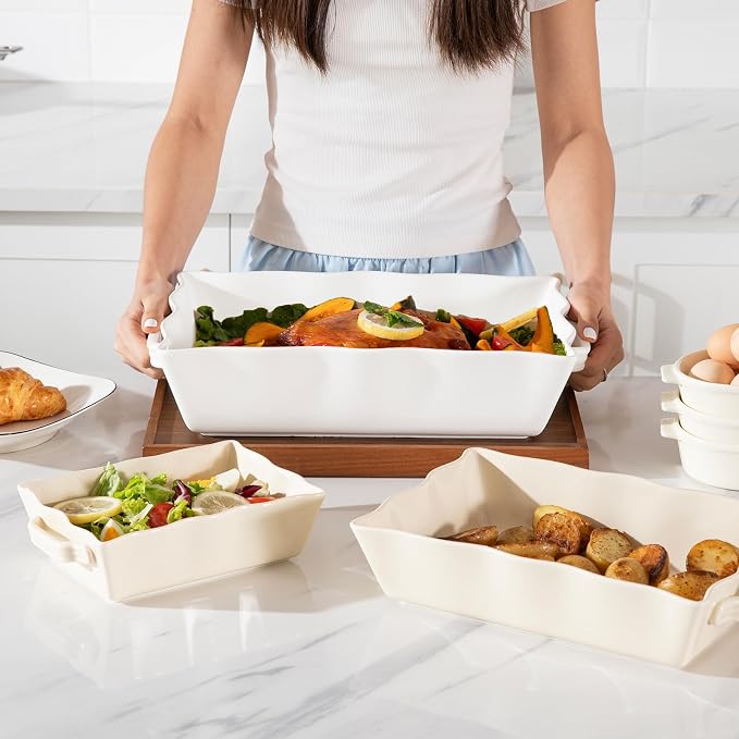 Sweejar Casserole Dishes for Oven, Ceramic 9x13 Baking Dish, Wave Edge Bakeware - Image 4