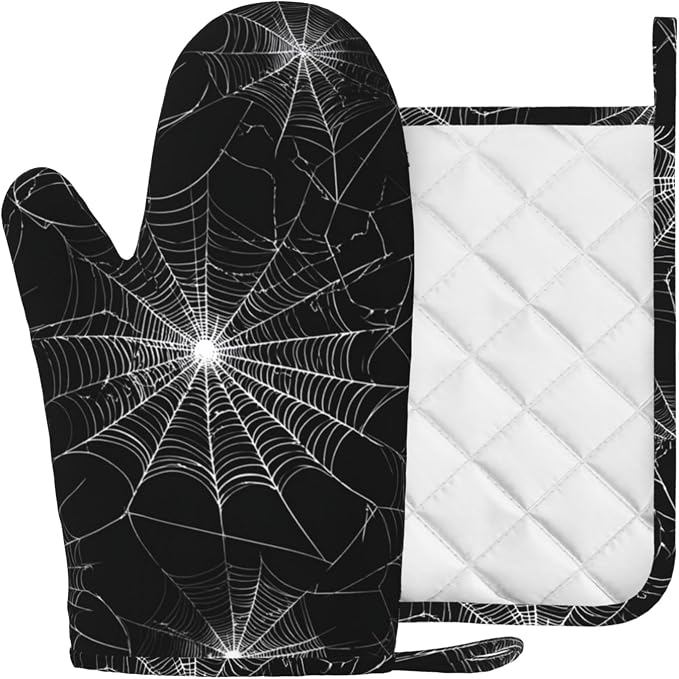 Spider Web Oven Mitts and Pot Holders Sets Silicone Kitchen Mitts Potholders - Image 2