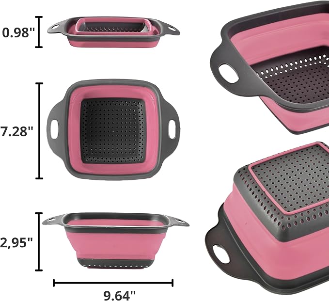 Pink Silicone Food Colander Kitchen – Small Collapsible Strainer - Image 2