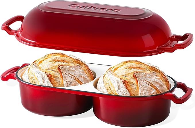Cast Iron Bread Pan with Lid, Mini Enamel Sourdough Baking Dutch Oven Pot by Culivora