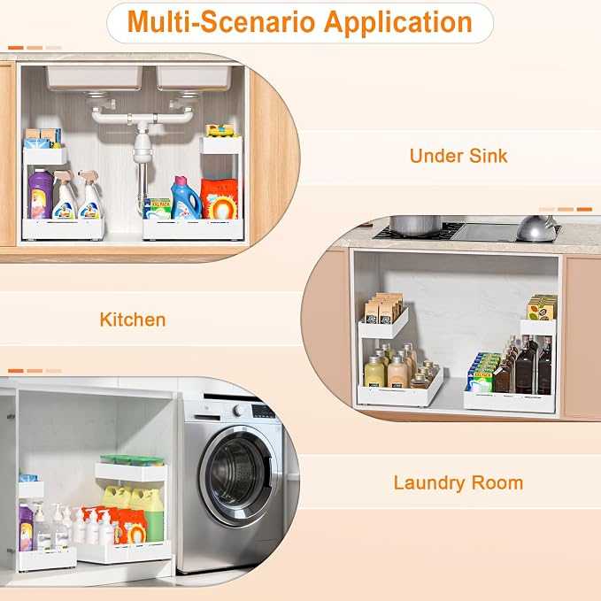 YJHome 2 Pack Expandable Under Sink Organizer, 2 Tier Pull Out Cabinet Organizer - Image 8