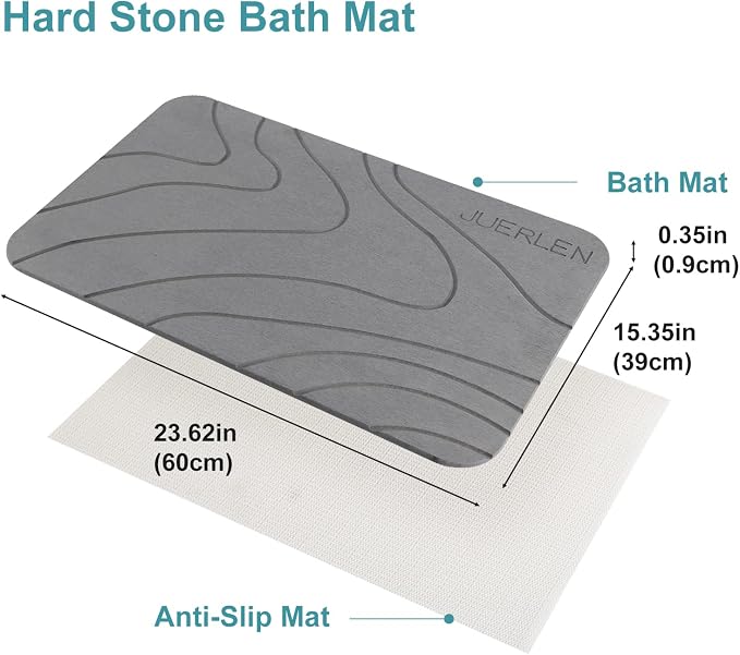 JUERLEN 2 Pack Diatomaceous Earth Shower Mat, Stone Bath Mat, Nonslip Super - Image 2