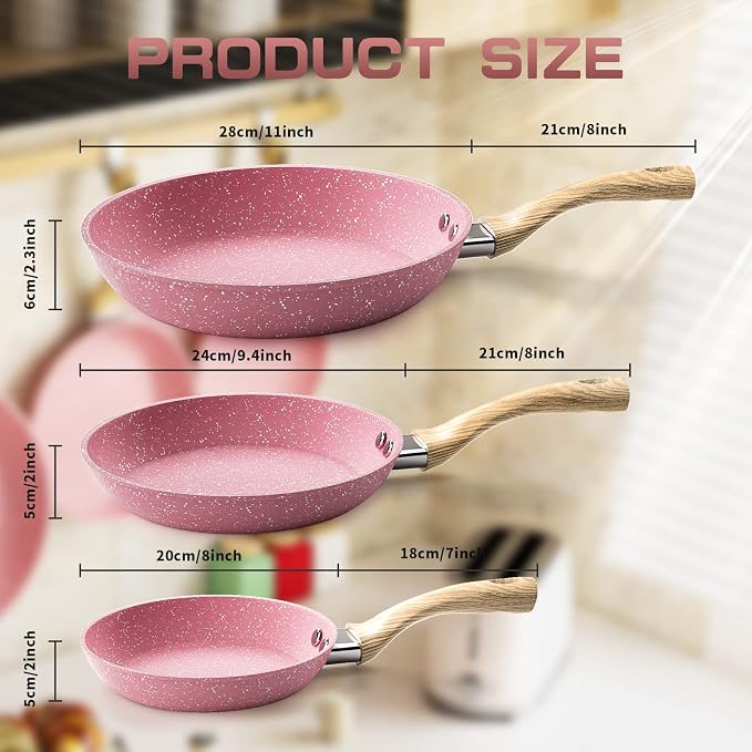 Frying Pan Nonstick, 9.5 Inch Pink Egg Pan, Non Stick Fry Pan 100% PTFE - Image 8