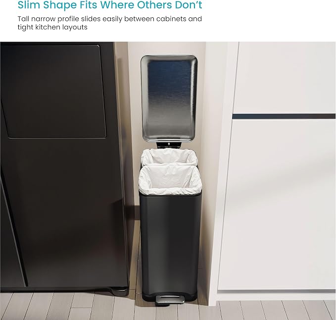 Home Zone Living 13 Gallon Slim Dual Compartment Kitchen Trash Can, Soft-Close - Image 5
