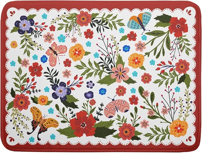 Large Microfiber Dish Drying Mat Red Floral Absorbent Drying Pad by Giwawa