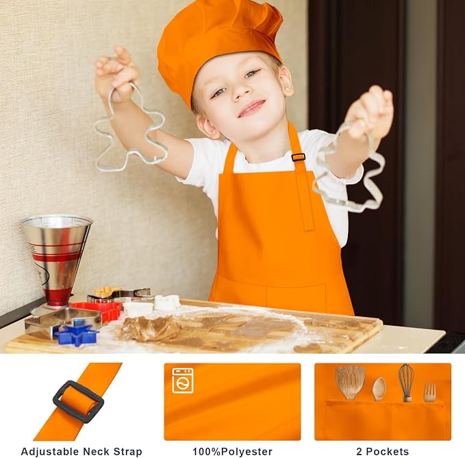 Kids Apron and Chef Hat Set, 24 Pieces Boys Girls Kids Apron - Image 4
