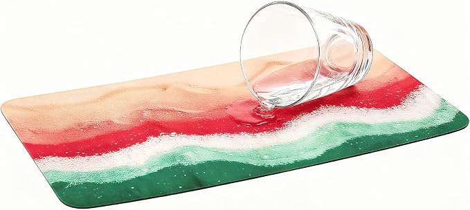 Summer Nautical Dish Drying Mat: 12’’x20’’ Red Green Absorbent Dish Drying Pad - Image 8