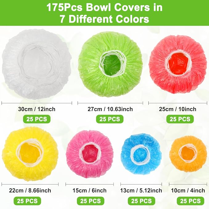 175Pcs 7 Colors Reusable Elastic Food Covers, Sublaga 7 Sizes Plastic Bowl - Image 2