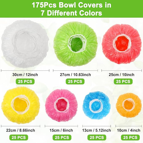 175Pcs 7 Colors Reusable Elastic Food Covers, Sublaga 7 Sizes Plastic Bowl - Image 2