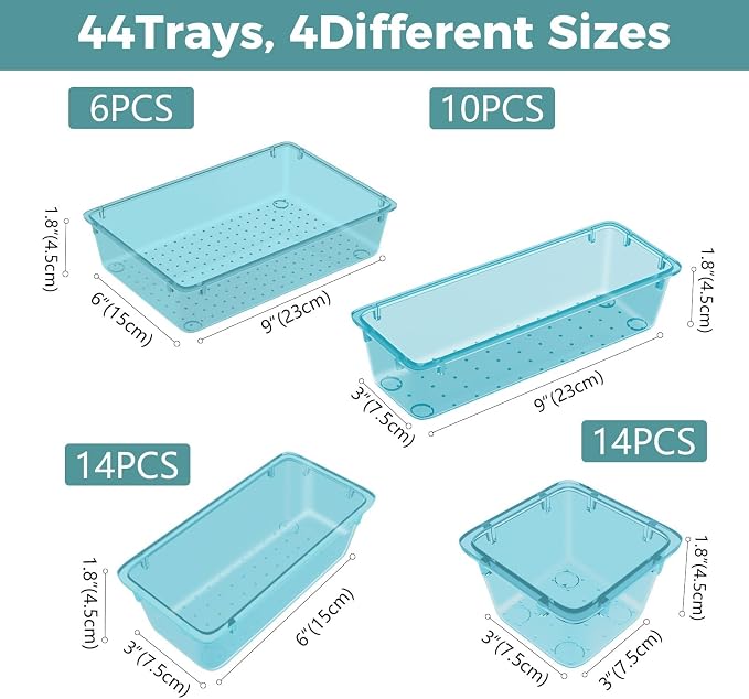 WOWBOX 44 PCS Clear Plastic Drawer Organizer Set, 6 Varied Size storage Bins - Image 3