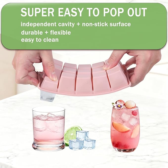 Ice Cube Trays for Freezer, 2 Pack Easy Release Slicone Ice Cube Tray - Image 3