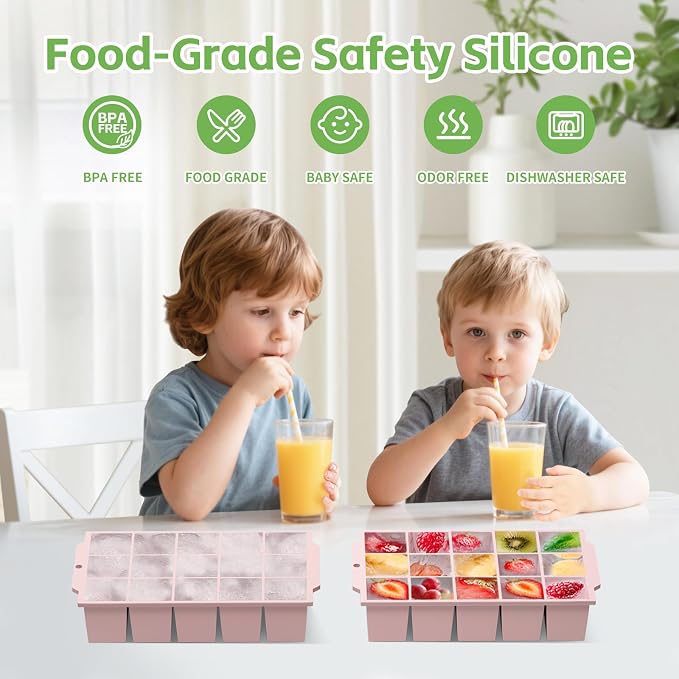 Silicone Ice Cube Tray with Locks Lids, Easy Release Flexible 15 Square Ice - Image 3