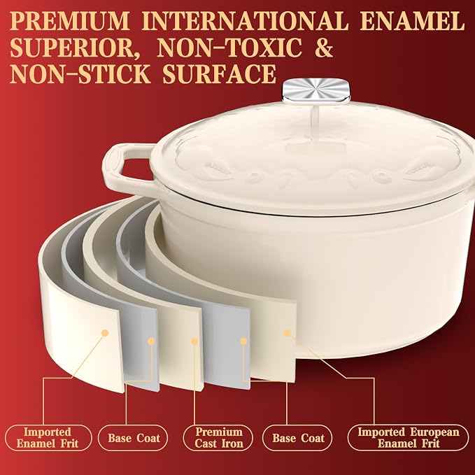 Enameled Cast Iron Dutch Oven - 5QT Dutch Oven Pot - Heavy Duty Cookware - Image 4