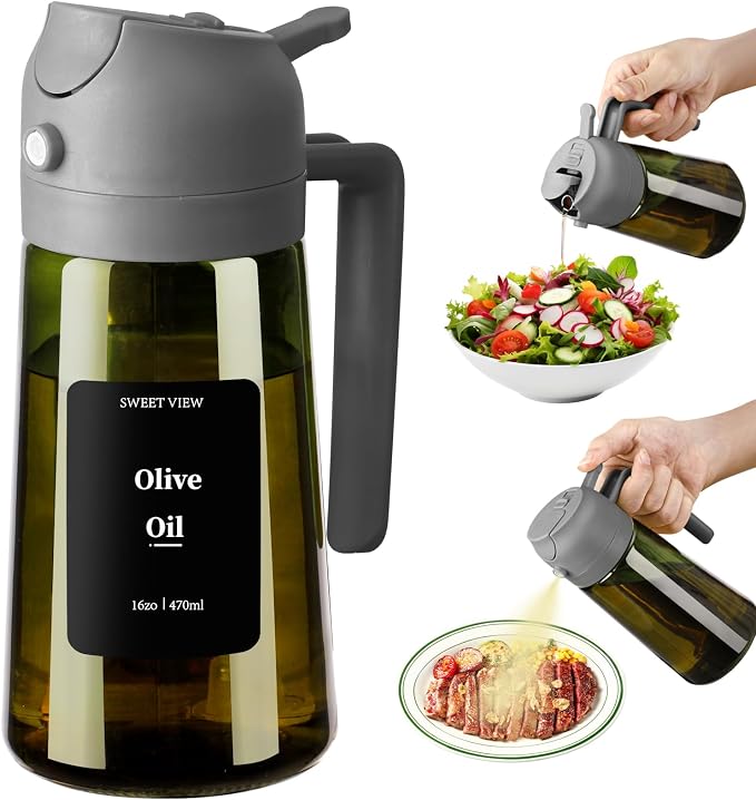 SWEET VIEW Olive Oil Dispenser and Oil Sprayer – 16oz/470ml Glass Light-Proof by SWEETVIEW