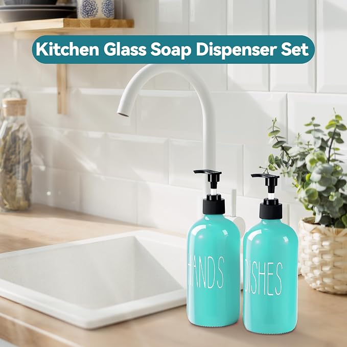 COHOSEGE Glass Soap Dispenser Set 2 Pack, 16 Oz Dish Soap Dispenser - Image 2