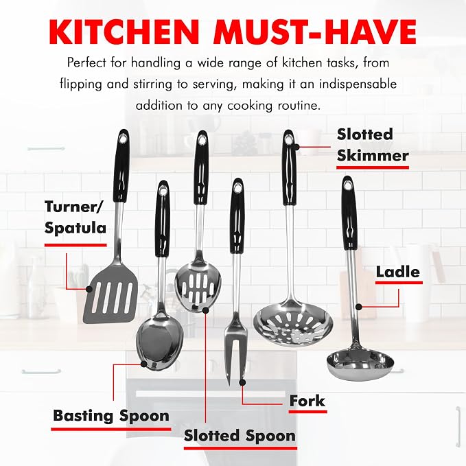 Chef Craft Heavy Duty Kitchen Tool and Utensil Set, 6 Piece, Stainless Steel - Image 4