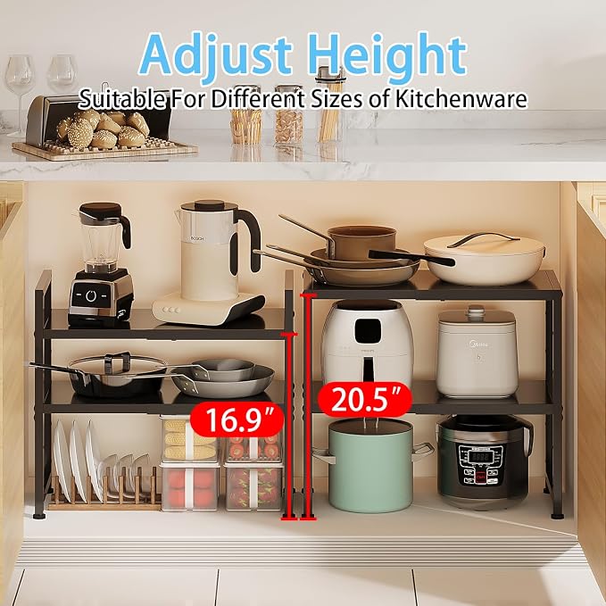 2-Tier Expandable Metal Storage Shelves, 150LBS Heavy Duty Shelving Units and - Image 6