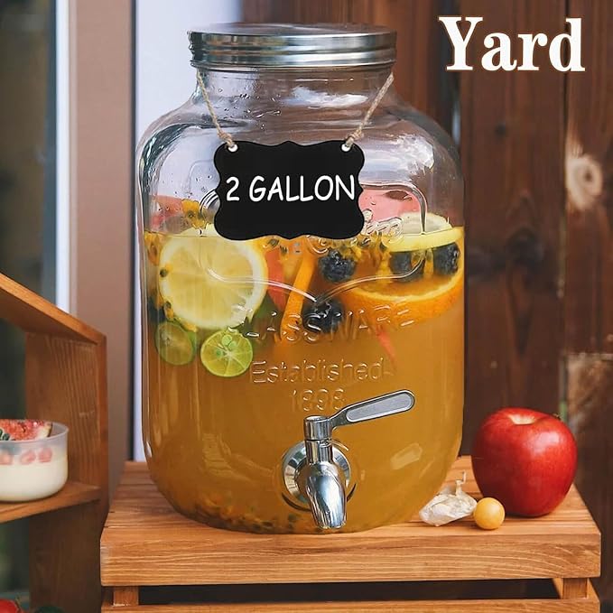 2 Gallon Drink Dispenser with 18/8 Stainless Steel Spigot, Sun Tea Glass Mason - Image 4