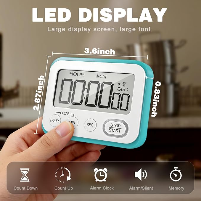 Digital Kitchen Timer Magnetic Loud Alarm, Large LCD Screen Silent/Beeping - Image 6