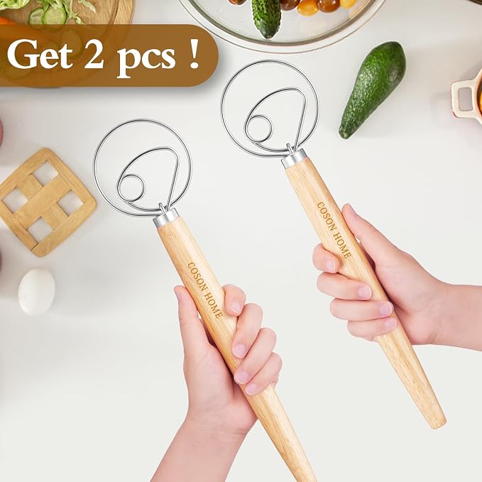 Pack of 2 Danish Dough Whisk, Kitchen Baking Flour Mixing Tool - Image 2