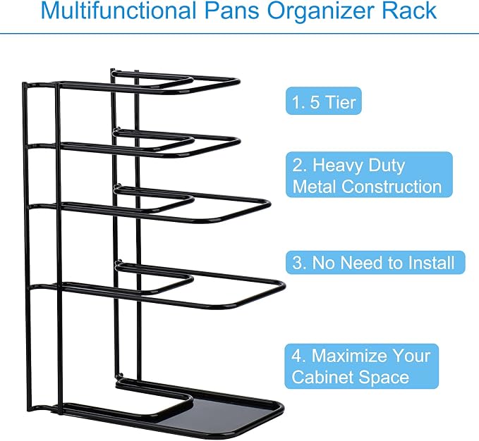 Toplife 2 Pack Heavy Duty Pan Organizer, 5 Tier Pot and Pan Organizer Rack - Image 3