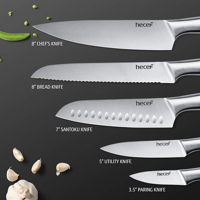 hecef Silver Kitchen knife set of 5, Satin Finish Blade - Image 8