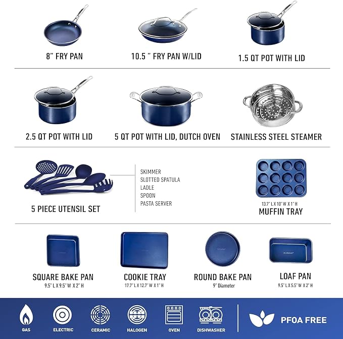 Granitestone 20 Pc Kitchen Pots and Pans Set Non Stick Cookware Set, Kitchen - Image 2