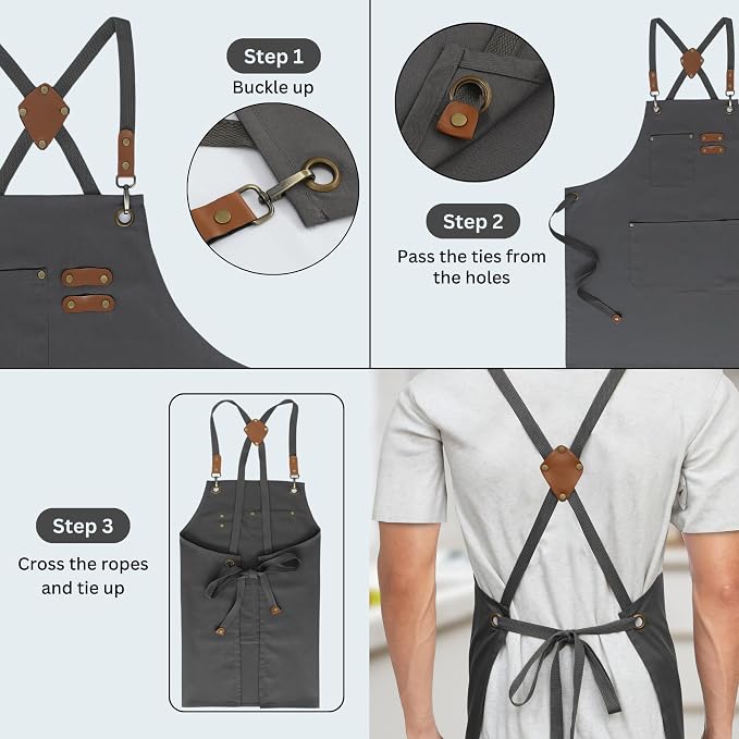 RUVANTI Work Aprons for Men, Oil & Water Repellent, PolyCotton Cross Back - Image 4