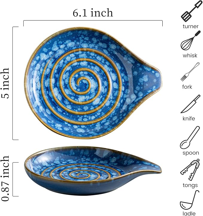 LAUCHUH Spoon Rest for Stove Top, 5” Ceramic Spoon Holder Cooking Utensil - Image 2