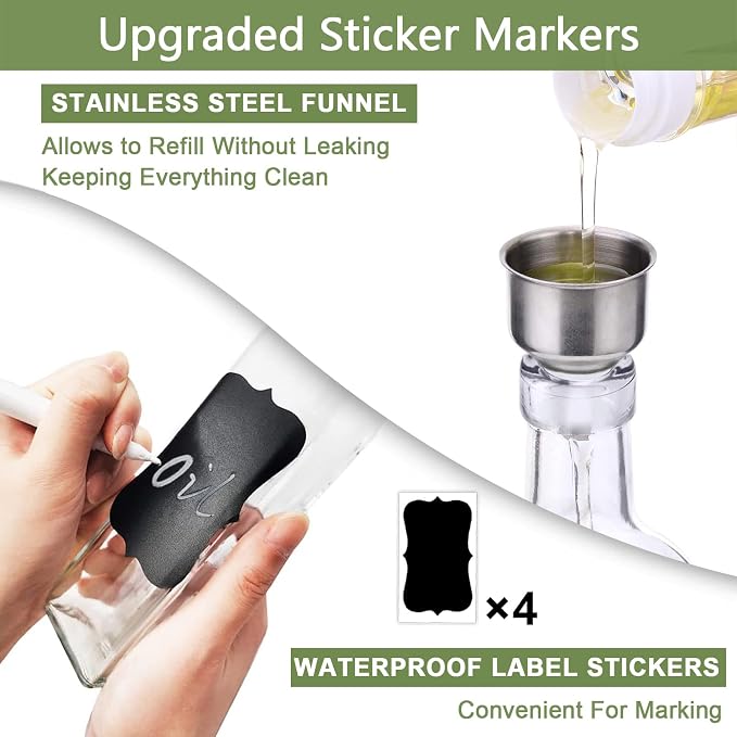 Leaflai Olive Oil Dispenser Bottle, 4 Labels, 1 Brush and 1 Funnel Oil Bottles - Image 6