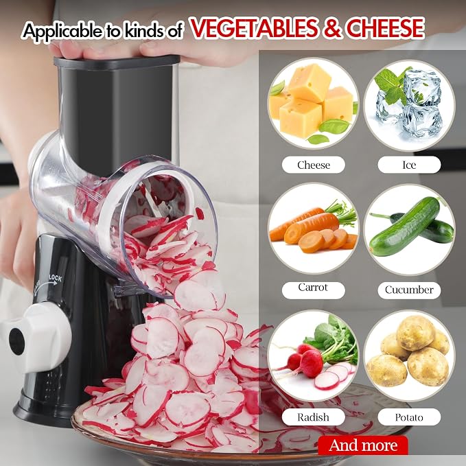 Ourokhome Rotary Cheese Grater Hand Crank, Kitchen Shredder Speed Mandolin - Image 8